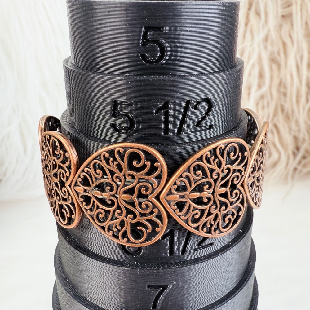 Copper tone Heart Filigree Stretch Bracelet - Picture 11 of 14